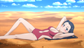 Kougou Mitsuko Lie down Desert in Her Swimsuit.png