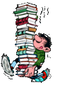 Gaston lagaffe with books.gif